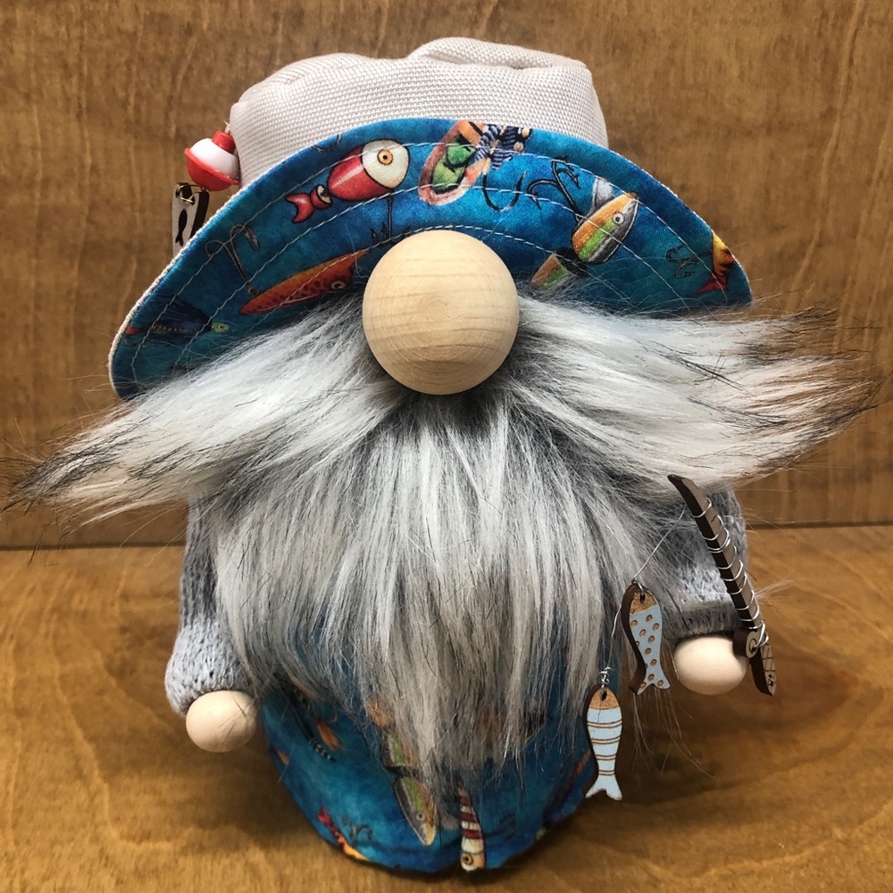 Blue Fisherman Gnome Grey Beard Man Cave Fishing Fish Gift Lures Posable Arms